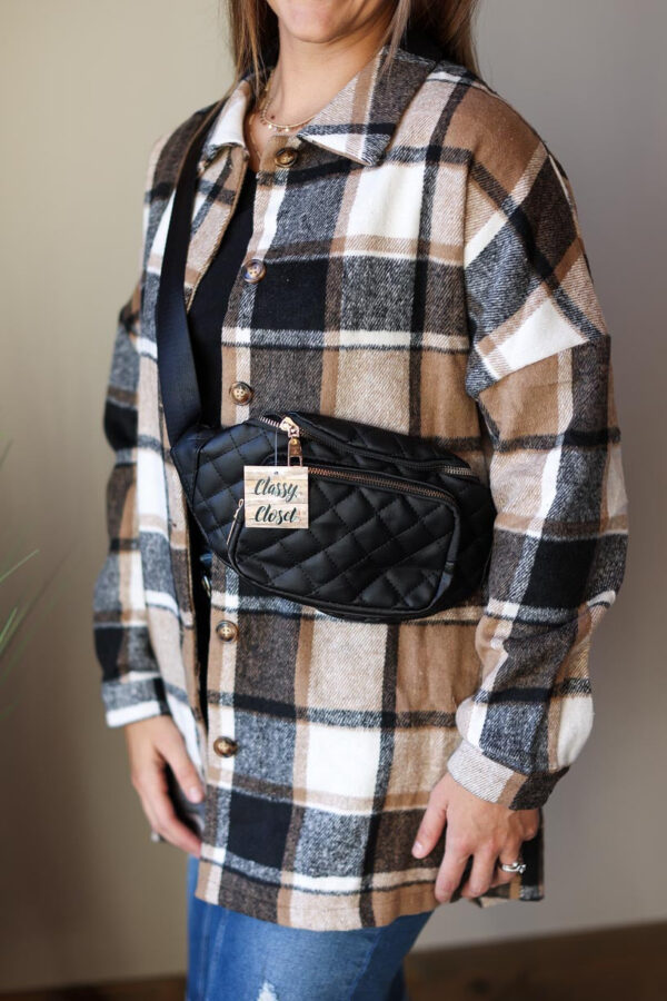 Black Quilted Pattern Waist Bag