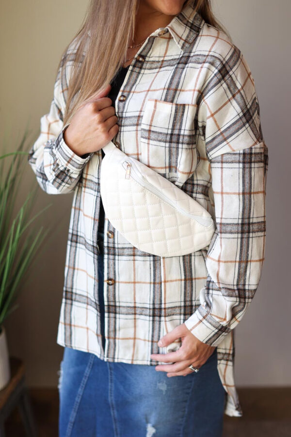 White Quilted Pattern Crossbody Bag