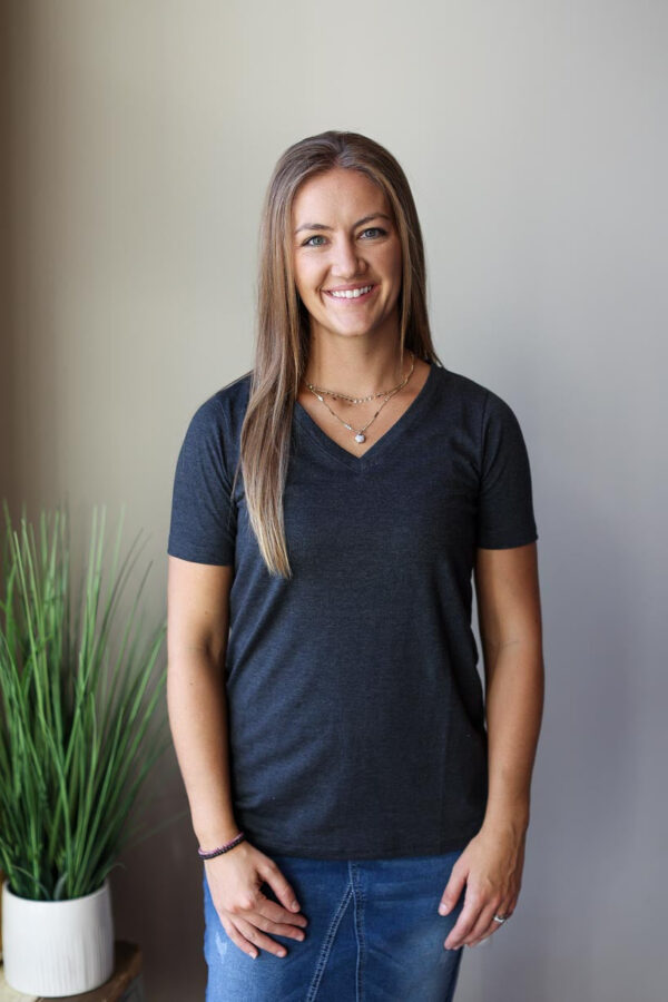 Charcoal V-Neck Short Sleeve Top