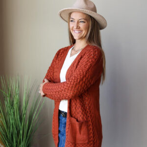 Rust Pocket Open Front Knit Cardigan