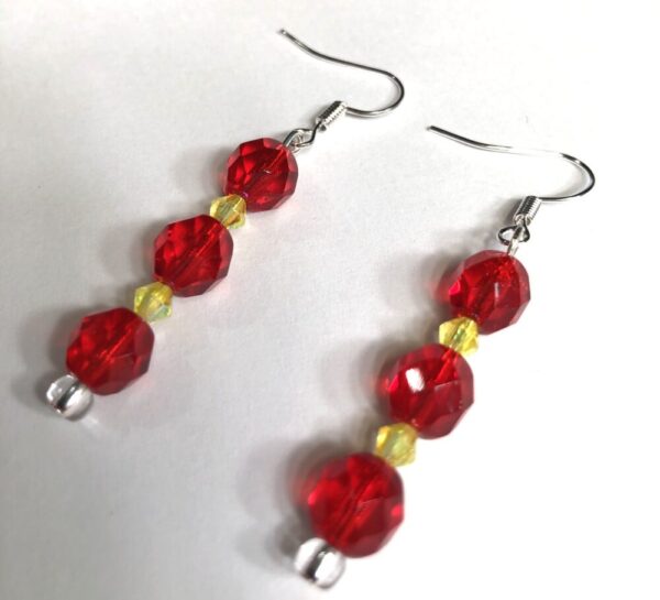 Handmade Ruby Red & Yellow Earrings