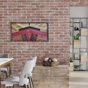 Rustic Geometric Wood Wall Art with Barn Red and Dark Brown Accents 24.5″ x 12.5″