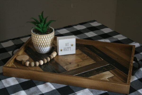 Rustic Geometric Design Wood Serving Tray with Handles