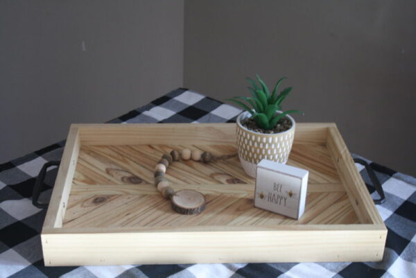 Rustic Geometric Design Wood Serving Tray with Handles