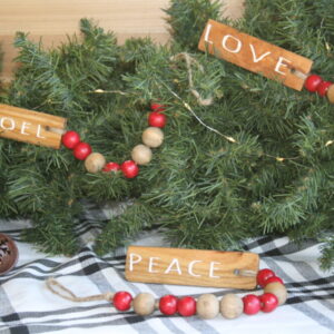 Rustic Christmas Wood Beaded Garland or Tiered Tray Decor – Set of 3