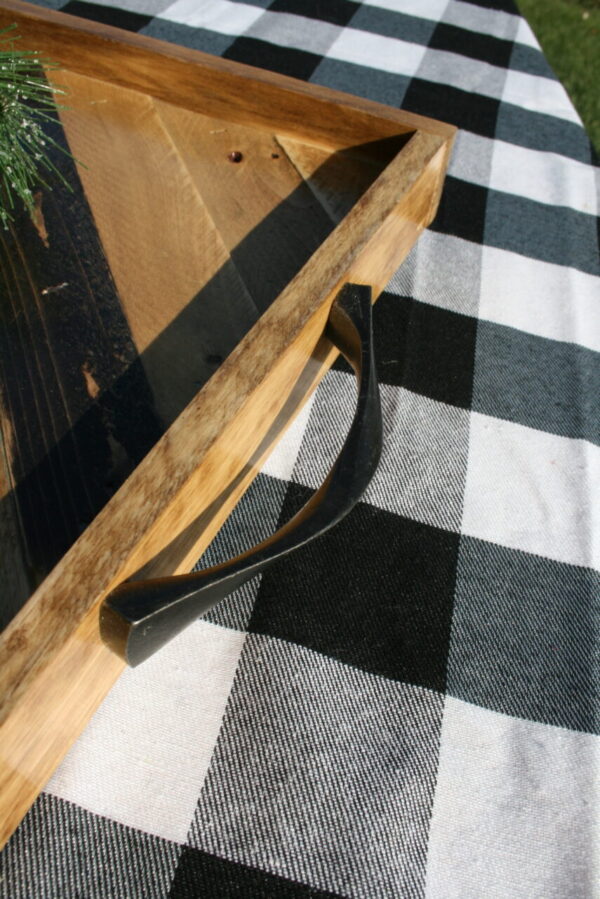 Rustic Geometric Design Wood Serving Tray with Handles