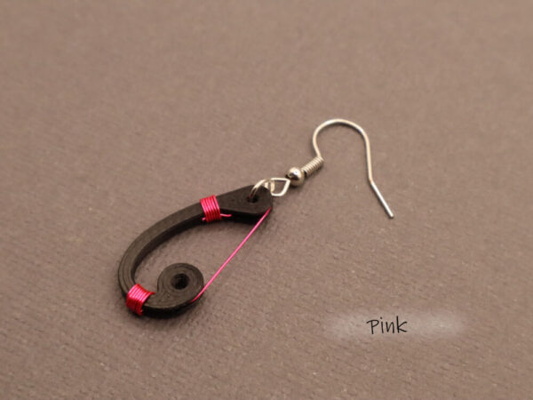Earrings, Teardrop Hook Shape, 3D printed Black, Hand Tied Wire