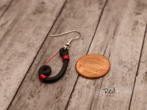 Earrings, Teardrop Hook Shape, 3D printed Black, Hand Tied Wire