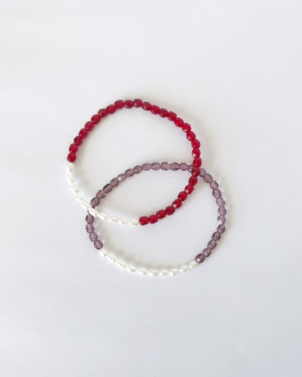 White Pearl & Crystal Birthstone Stretchy Bracelet