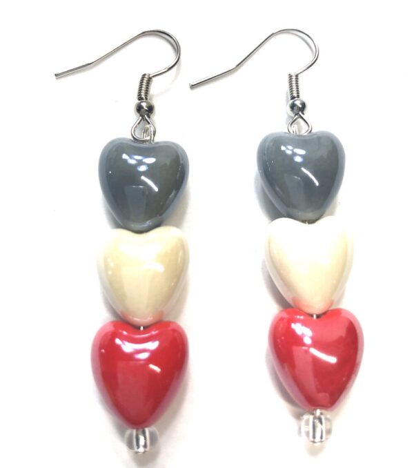Handmade Red, White & Grey Heart Earrings