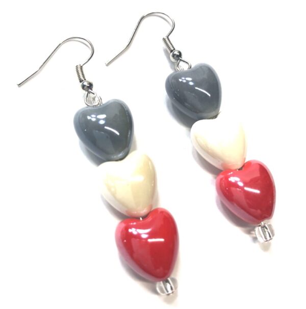 Handmade Red, White & Grey Heart Earrings