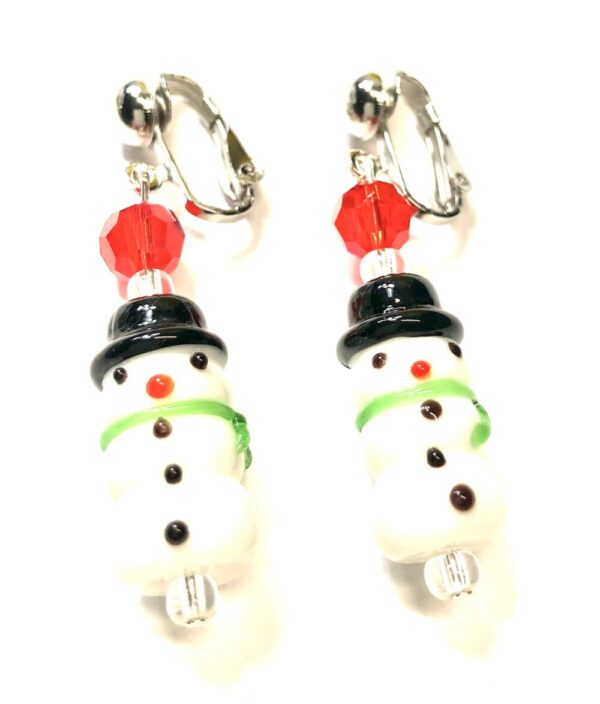 Handmade Snowmen Clip-On Christmas Earrings