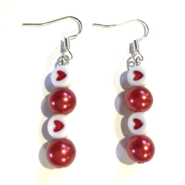 Handmade Red & White Heart Earrings
