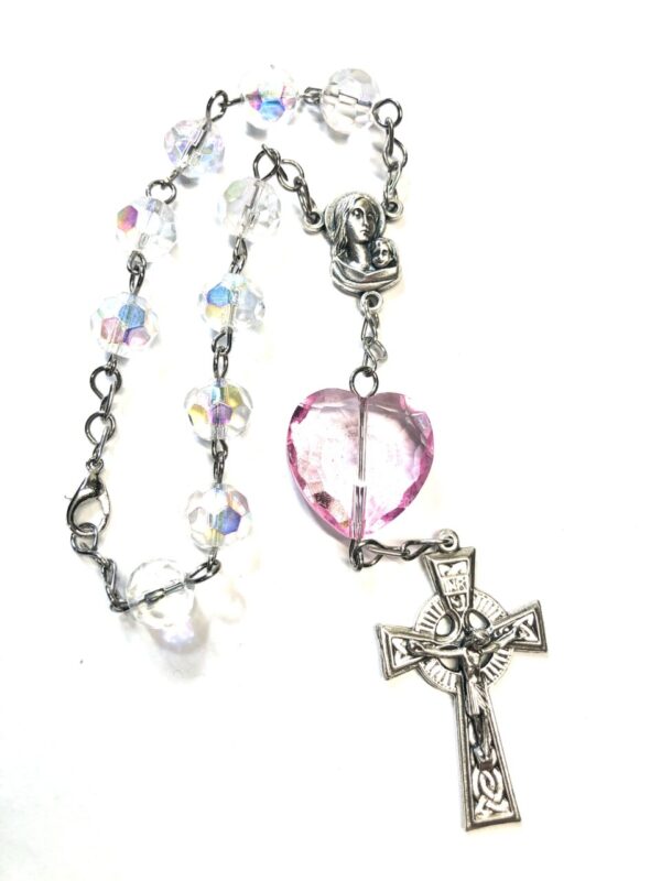 Handmade Pink & Crystal Car Rosary For Valentine’s Day