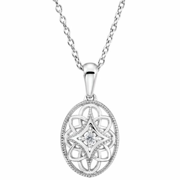 Diamond and Sterling Silver Oval Filigree Pendant