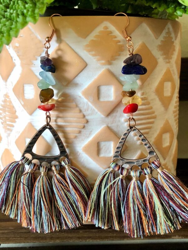 Chakra chips and tassel earrings