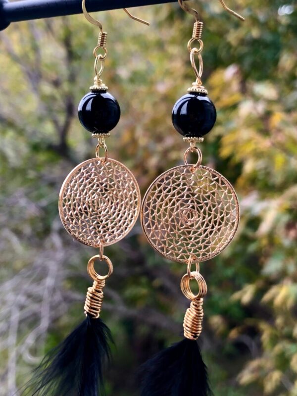 Black onyx dream catcher earrings