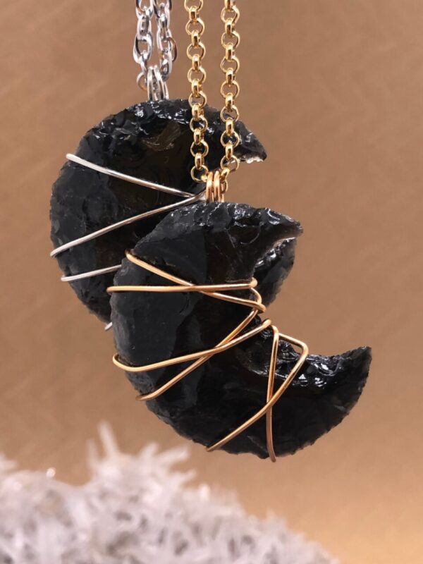 Black obsidian crescent moon necklace