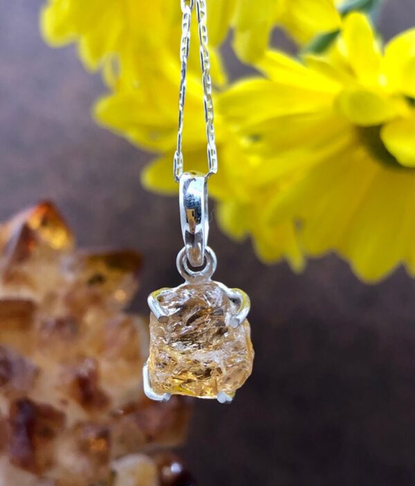Raw citrine sterling silver 925 pendant necklace