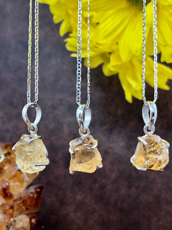 Raw citrine sterling silver 925 pendant necklace