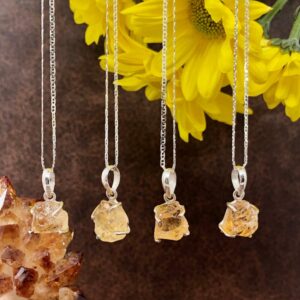 Raw citrine sterling silver 925 pendant necklace