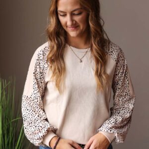 Cream Leopard Sleeve Top • L, XL, 2XL PLUS