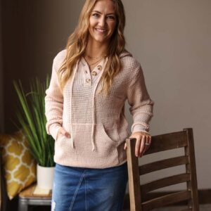 Blush Waffle Knit Hooded Top • S/M