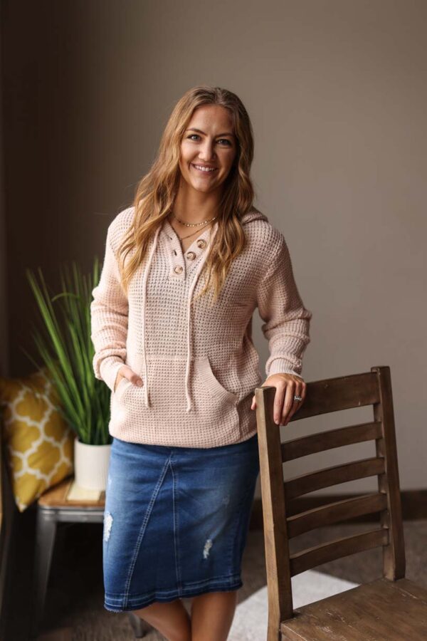 Blush Waffle Knit Hooded Top • S/M