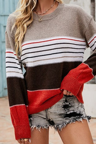 Rust Brown Colorblock Sweater • S or M