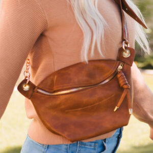 Brown Adjustable Strap Zipper Crossbody Bag