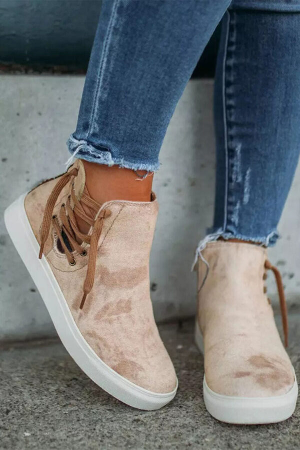 Beige Lace Up Detail Slip On Shoes