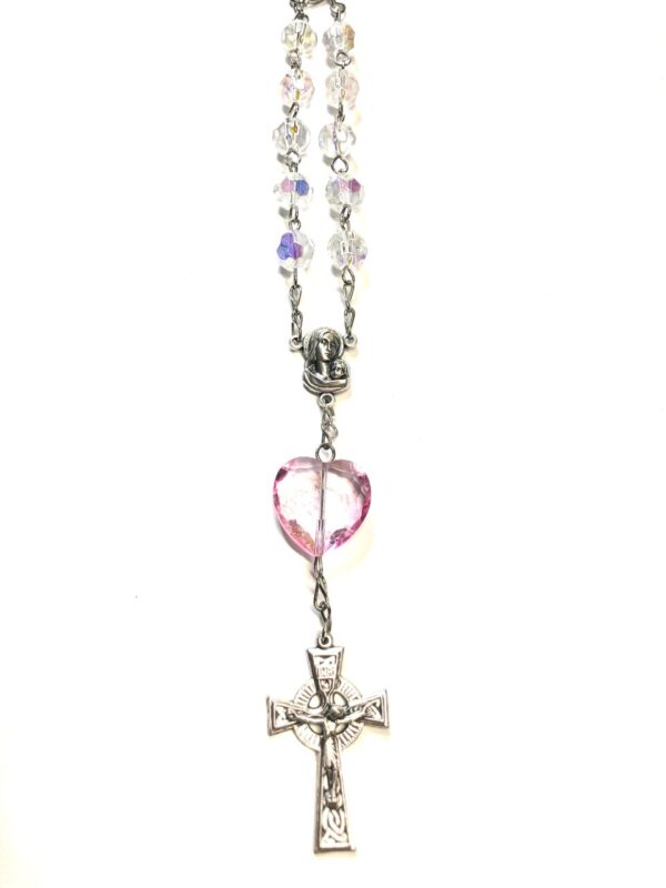 Handmade Pink & Crystal Car Rosary For Valentine’s Day