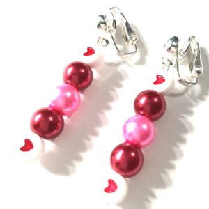 Handmade Pink & Red Clip-On Earrings