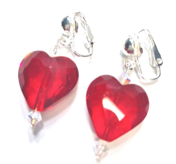 Handmade Red Heart Clip-On Earrings