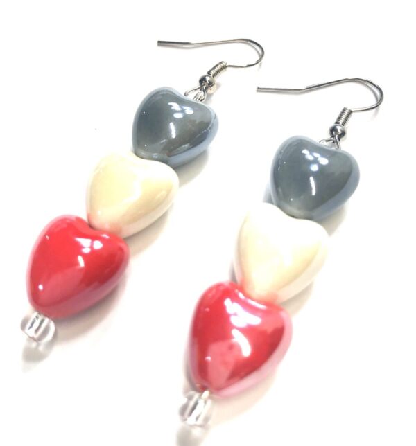 Handmade Red, White & Grey Heart Earrings