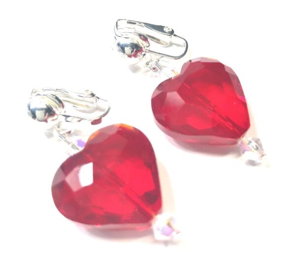 Handmade Red Heart Clip-On Earrings