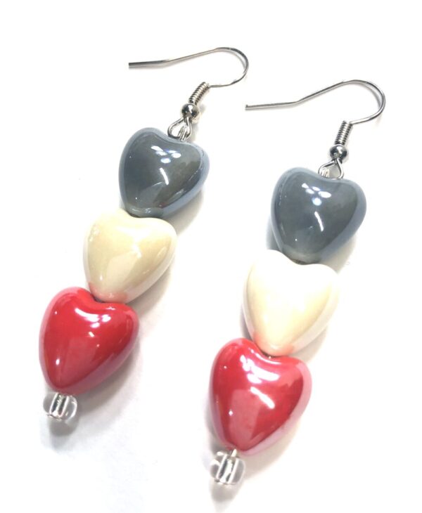 Handmade Red, White & Grey Heart Earrings