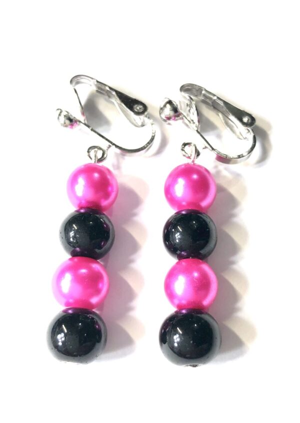 Handmade Pink & Black Clip-On Earrings