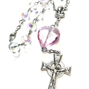 Handmade Pink & Crystal Car Rosary For Valentine’s Day