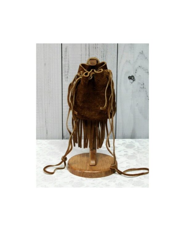 Handmade Native Beaded Leather Fringed Suede Drawstring Purse-Pouch