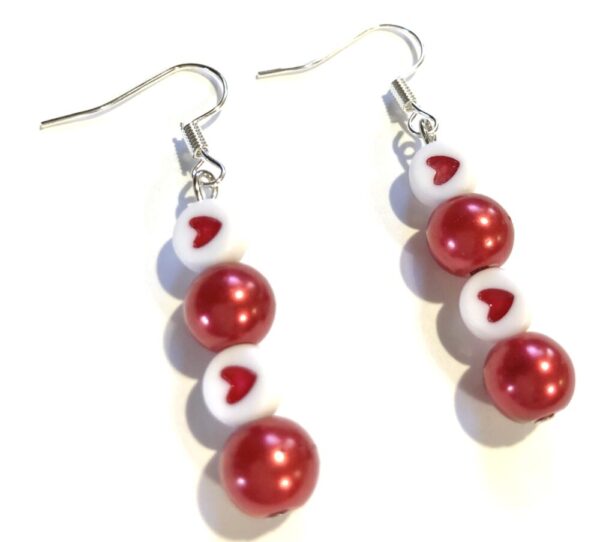 Handmade Red & White Heart Earrings