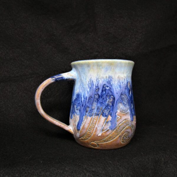 Carved Multi layered Glaze Blue Mug by Artist Eileen Rooney