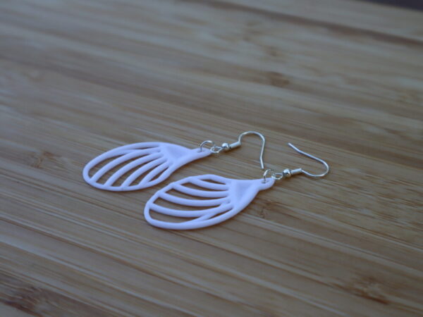 Earrings, Feather Shape, 3D Printed White