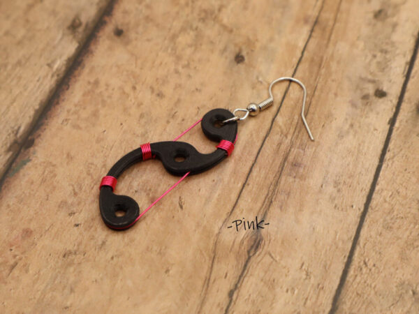 Earrings, Hand Tied Wire, 3D printed Black, S-Shaped (Copy)