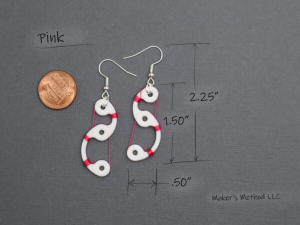 Earrings, Hand Tied Wire, 3D printed White, S-Shaped