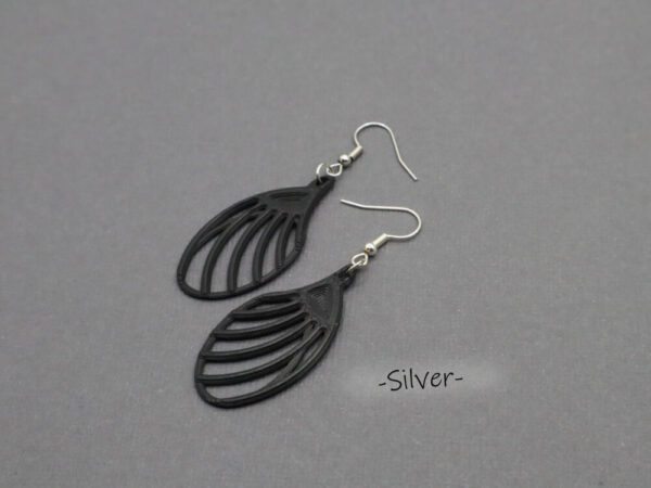Earrings, Feather Shape, 3D printed Black