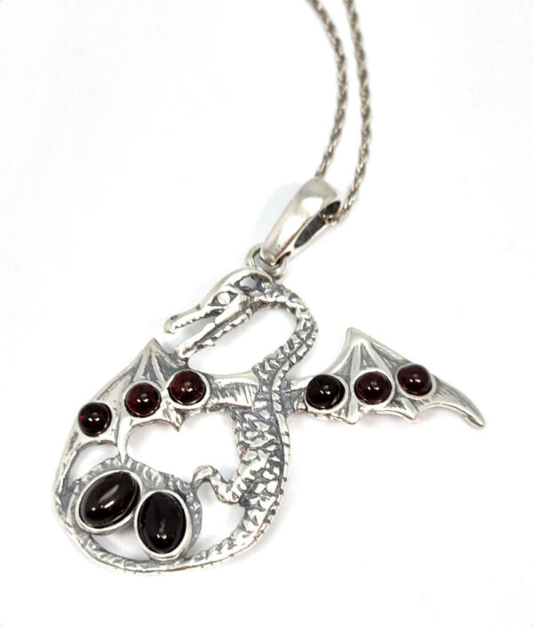 Dragon Necklace in Dark Red Cherry Amber and Sterling Silver