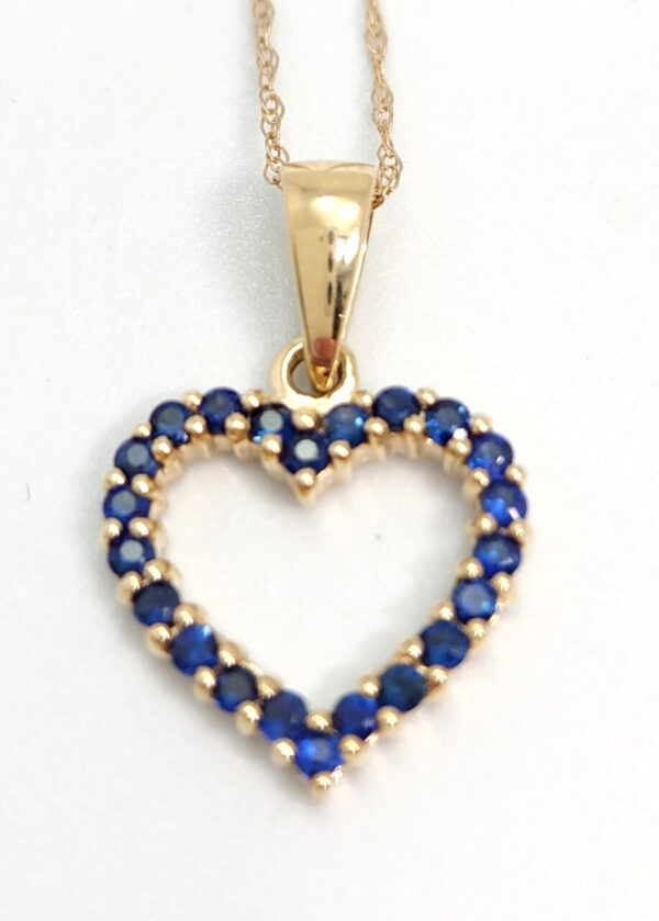 Sapphire Heart 10k Yellow Gold Necklace with 18 Inch Chain