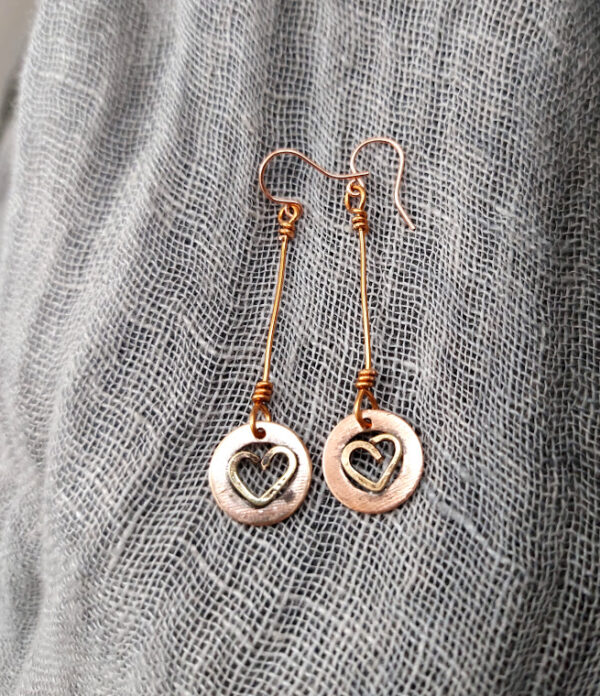 Heart Earrings Handcrafted From Brass and Copper