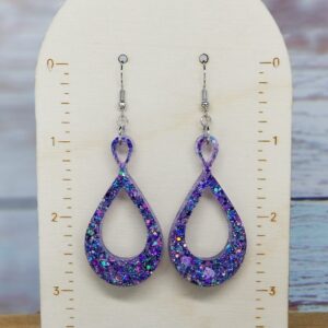 Tear Drop Shaped Purple Glitter Earrings